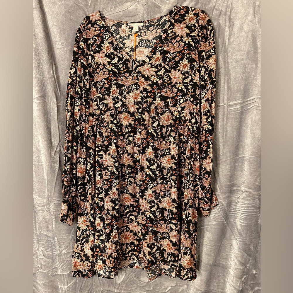 NWT Women’s Knox Rose Black Floral Baby Doll Dress Tunic Size Medium